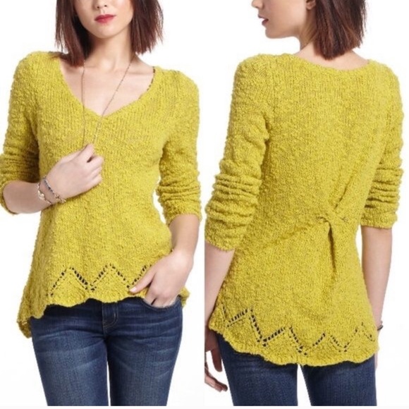 Anthropologie Sweaters - Anthropologie Yellow Bird Peaked Crochet Sweater